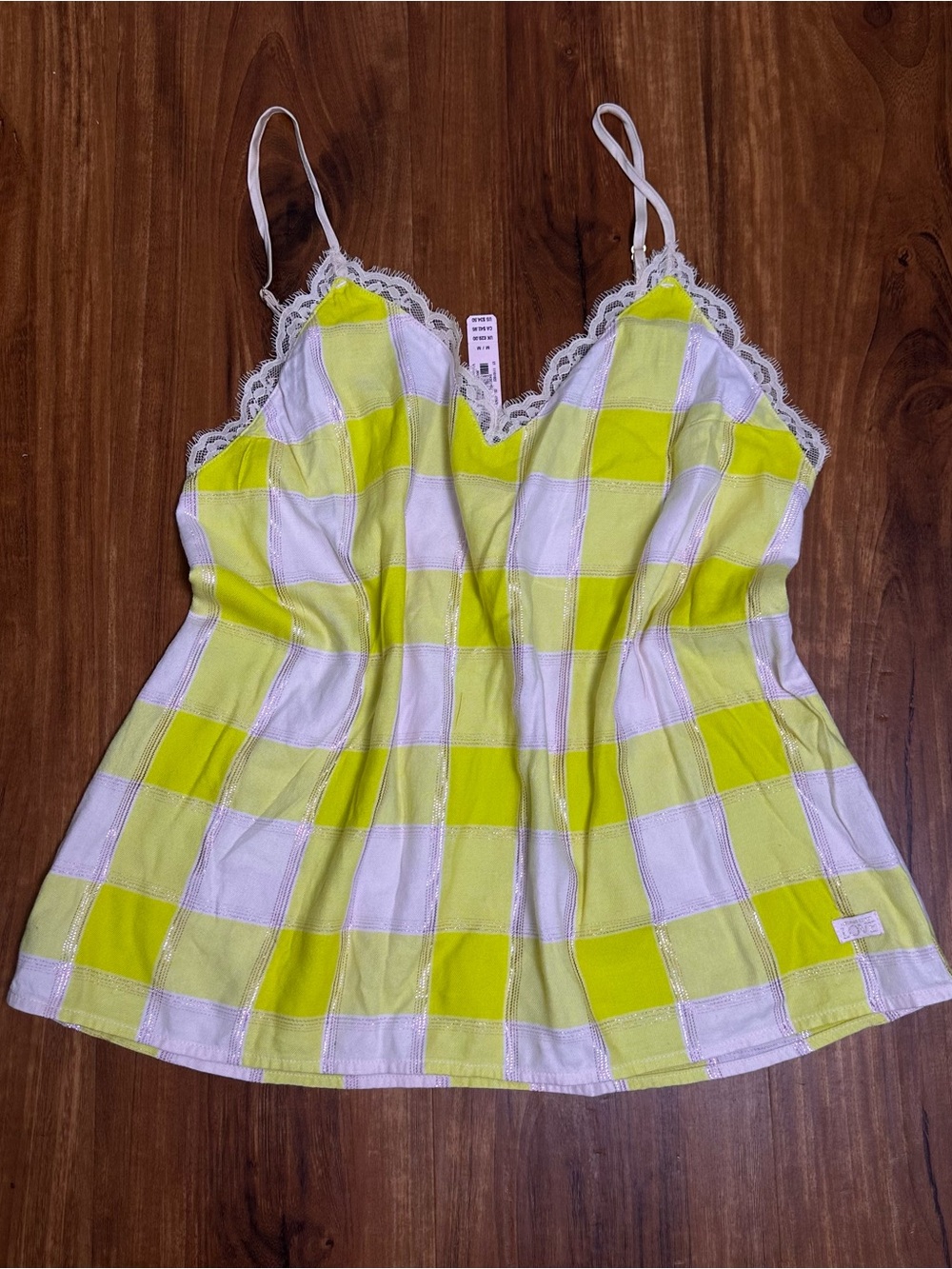 Victoria's Secret Yellow and White Gingham Lace-Trim Cami